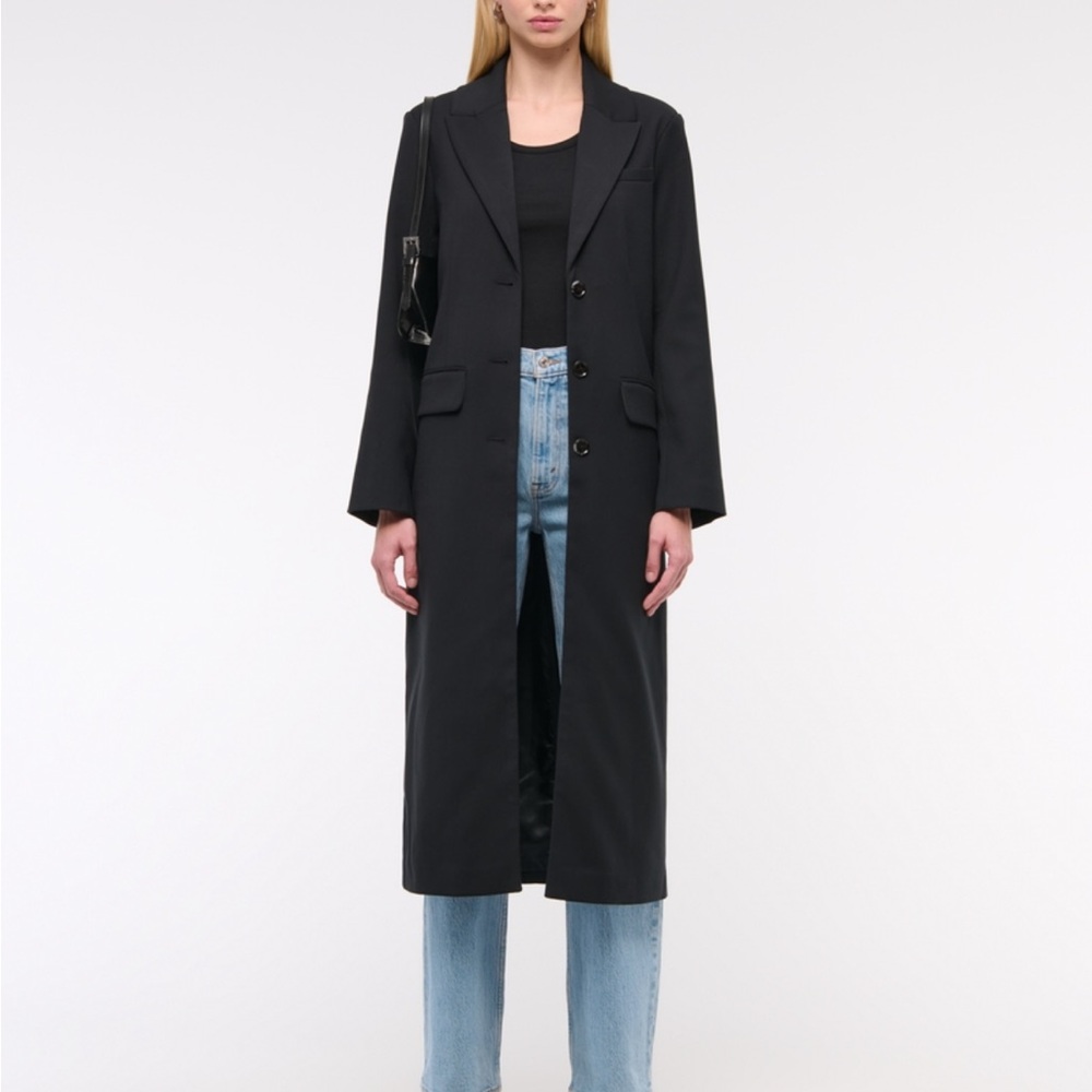 Abercrombie & Fitch Black Long Single-Breasted Trench Coat
